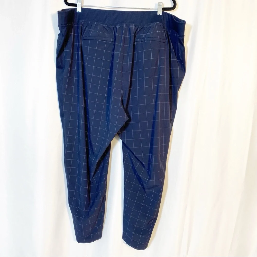 Athleta Brooklyn Textured Ankle Pant Windowpane Navy Blue High Rise